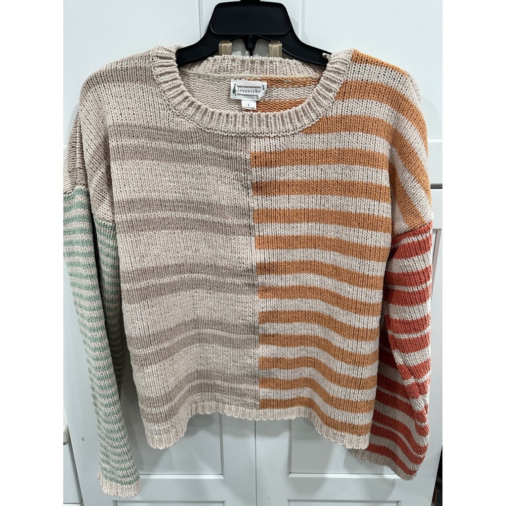 Loveriche Colorblock Striped Knit Sweater Long Sleeve Women's Size L